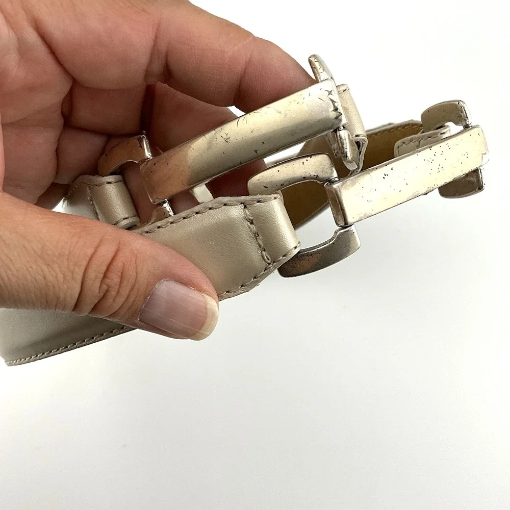 FOSSIL White Ivory‎ Leather & Metal Belt Women Size M 29-33 in
